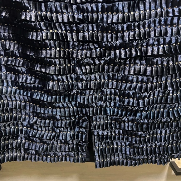 Formal Terani Couture Navy Strapless Ribbon Textured Beaded Cocktail Dress - Picture 7 of 7